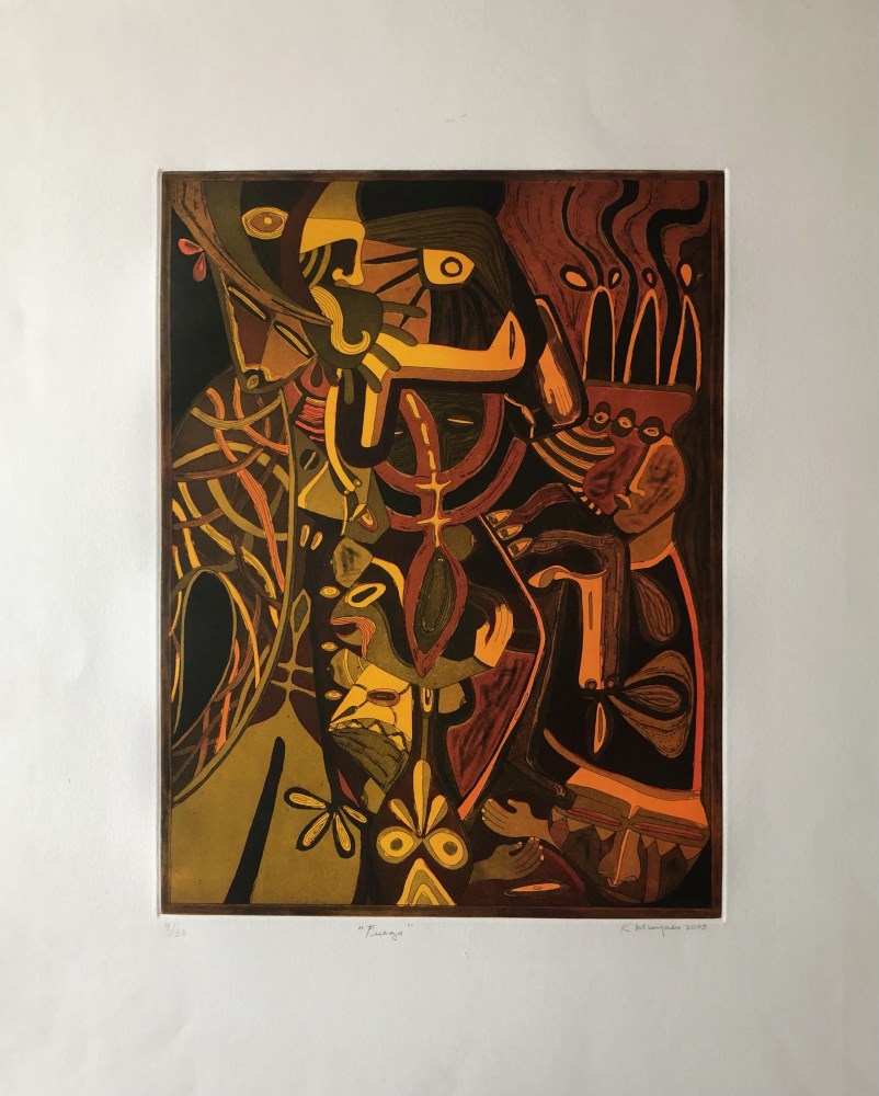 Lot #1004: KARIMA MUYAES - Fuego - Color etching with aquatint