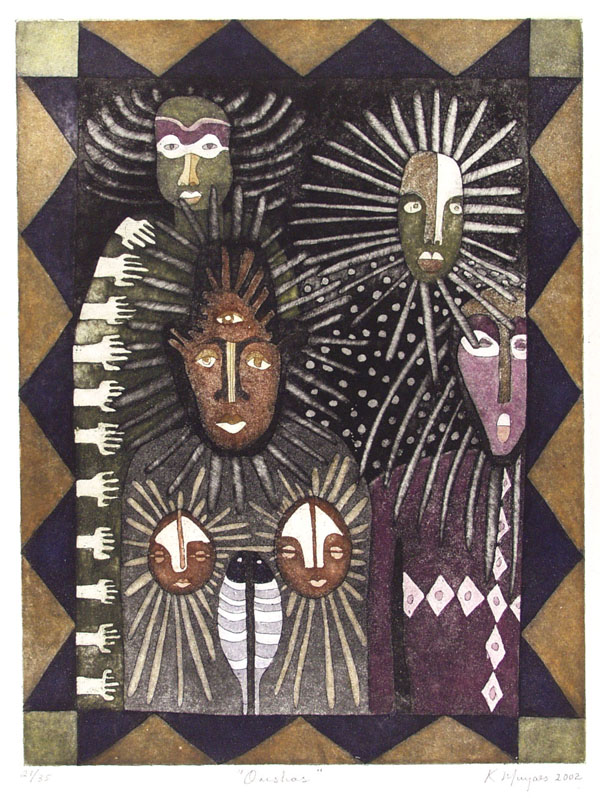 Lot #1237: KARIMA MUYAES - Orishas - Color etching with sugarlift aquatint, on a zinc plate  la poupe