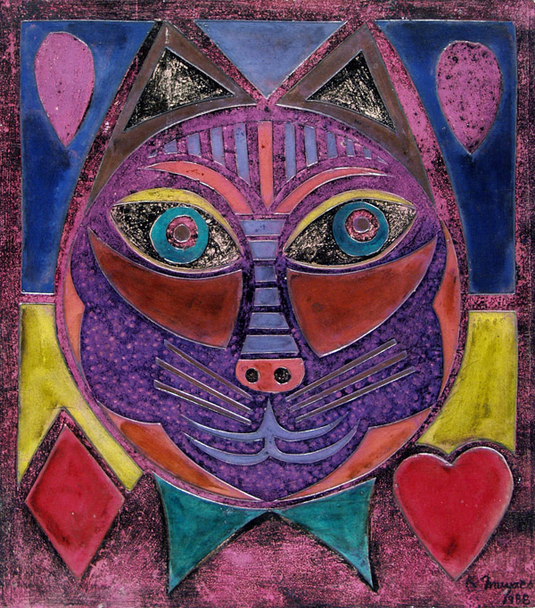 Lot #1119: KARIMA MUYAES - Lucky Cat - Oil on illustration board with extensive cutouts