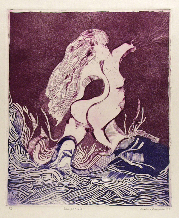Lot #1194: KARIMA MUYAES - Naufragio - Color etching with drypoint and aquatint a la poupee