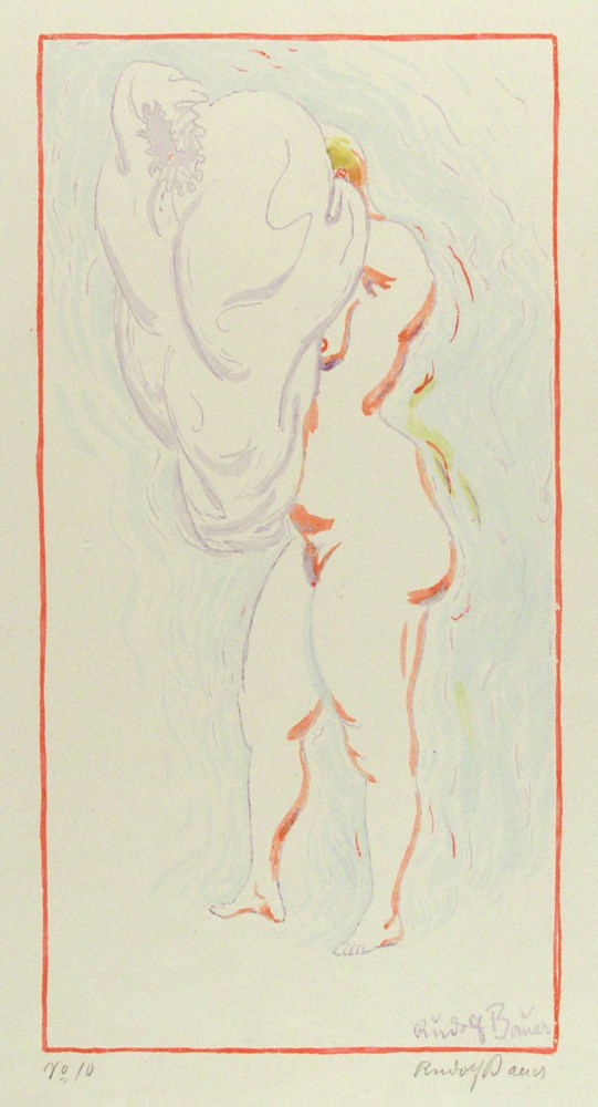 Lot #2632: RUDOLF BAUER - Nude Dressing - Color lithograph