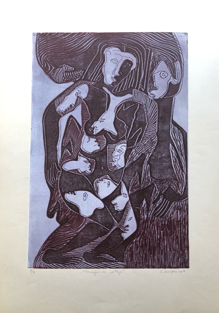Lot #374: KARIMA MUYAES - Mujer de Corteza - Color linocut