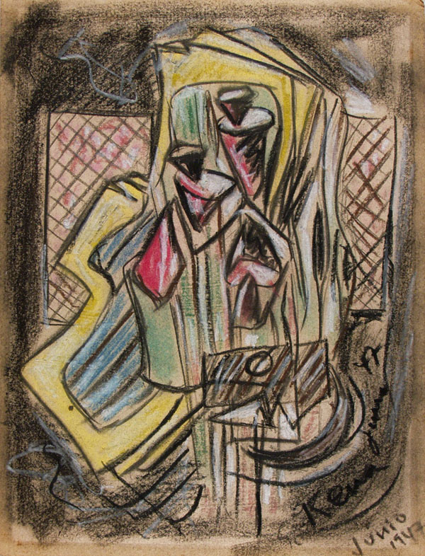 Lot #410: JALED MUYAES - Non-objective Composition #21 - Color crayon drawing