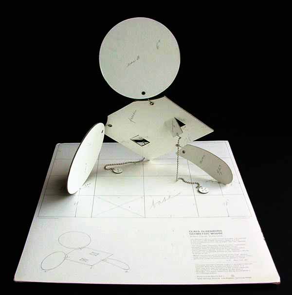 Lot #228: CLAES OLDENBURG - Geometric Mouse - Scale D "Home Made" - Offset lithograph on wove paper laminated to five cardboard elements with die-cut, stainless steel chain and wire and nickel-plated fasteners