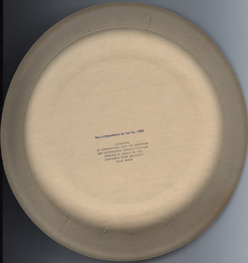 Lot #452: ROY LICHTENSTEIN - Paper Plate - Original color screenprint, in yellow, red, and blue, on white paper plate
