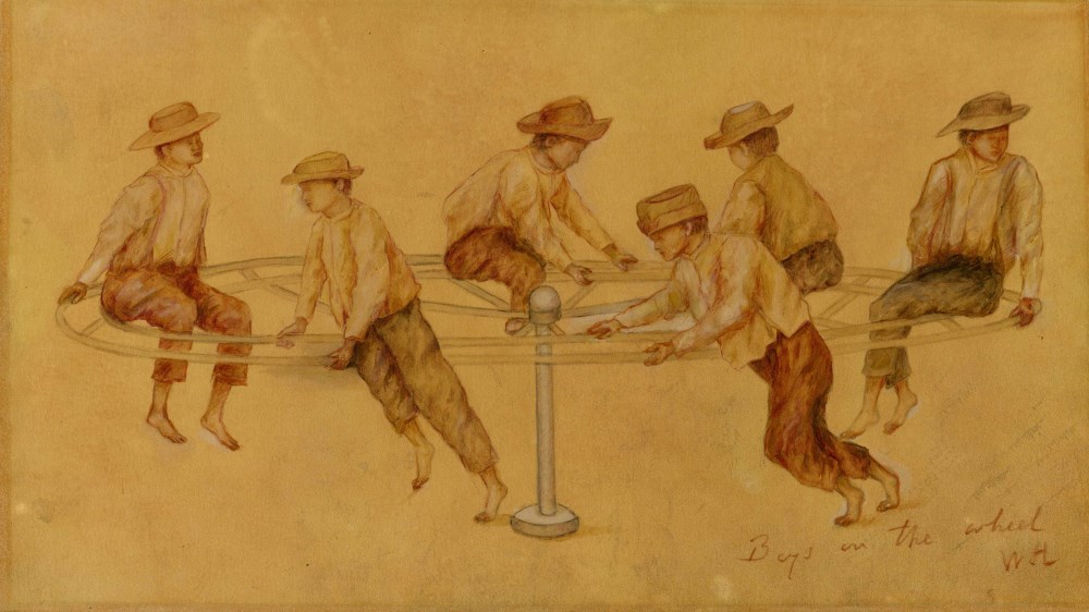 Lot #1579: WINSLOW HOMER [imputée] - Boys on the Wheel - Watercolor with pencil on paper