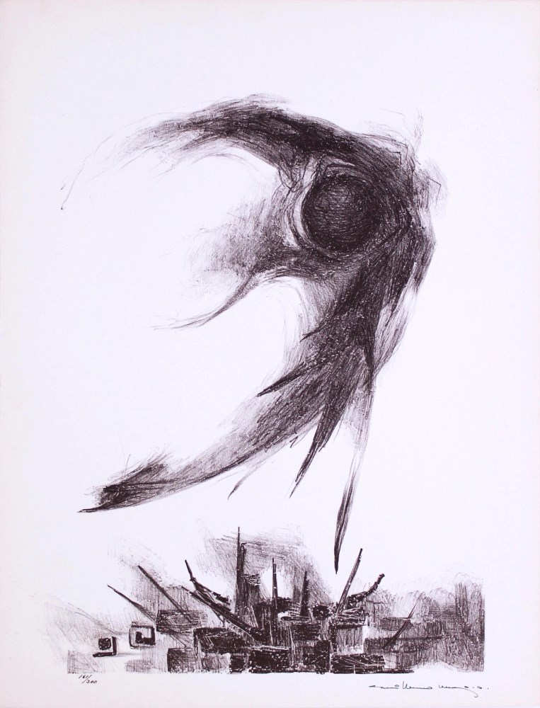 Lot #675: GUILLERMO MEZA - Tristisima Estrella - Lithograph in brown ink