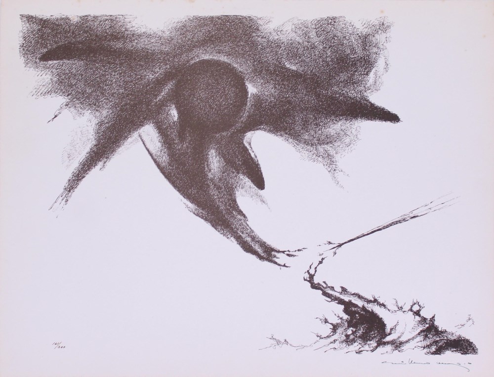 Lot #3206: GUILLERMO MEZA - Vendra una Gran Guerra - Lithograph in brown ink