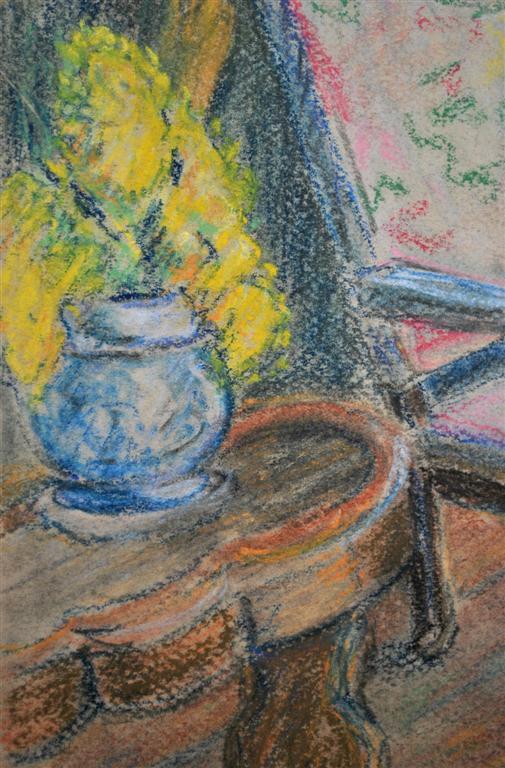 Lot #612: ROBERT SPENCER - Still-life with Chair - Pastel on paper