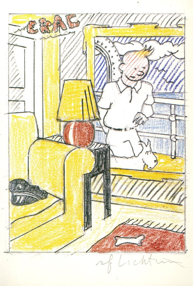Lot #1061: ROY LICHTENSTEIN - Interior with Painting of Tintin (Tintin in the New World) - Color offset lithograph