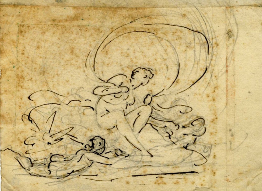Lot #1443: ITALIAN SCHOOL [17th-18th century] - Triumph of Venus - Pen and ink with pencil drawing