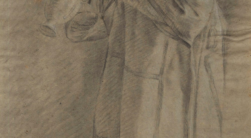 Lot #489: BARTOLOME ESTEBAN MURILLO - Priest with an Urn - Black and brown chalk heightened with white