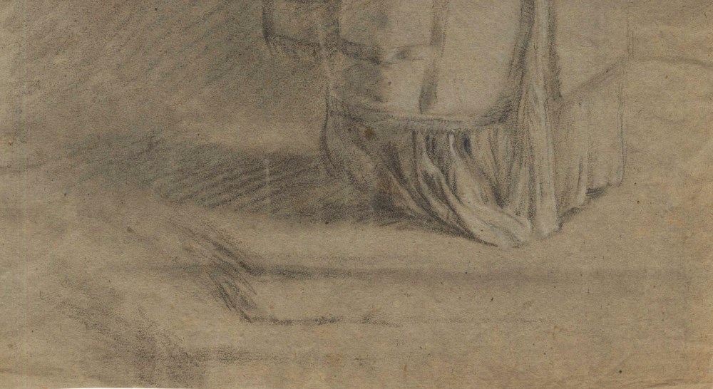 Lot #489: BARTOLOME ESTEBAN MURILLO - Priest with an Urn - Black and brown chalk heightened with white