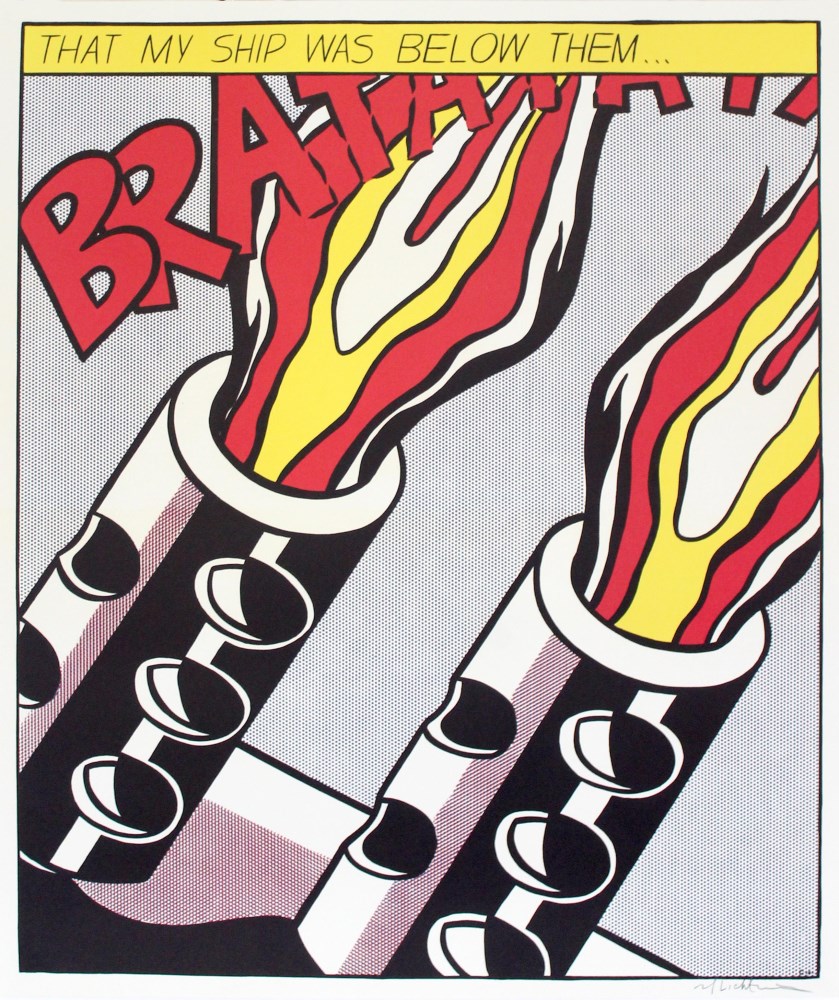 Lot #794: ROY LICHTENSTEIN - As I Opened Fire [lifetime impressions] - Original color offset lithograph [3 prints - triptych]