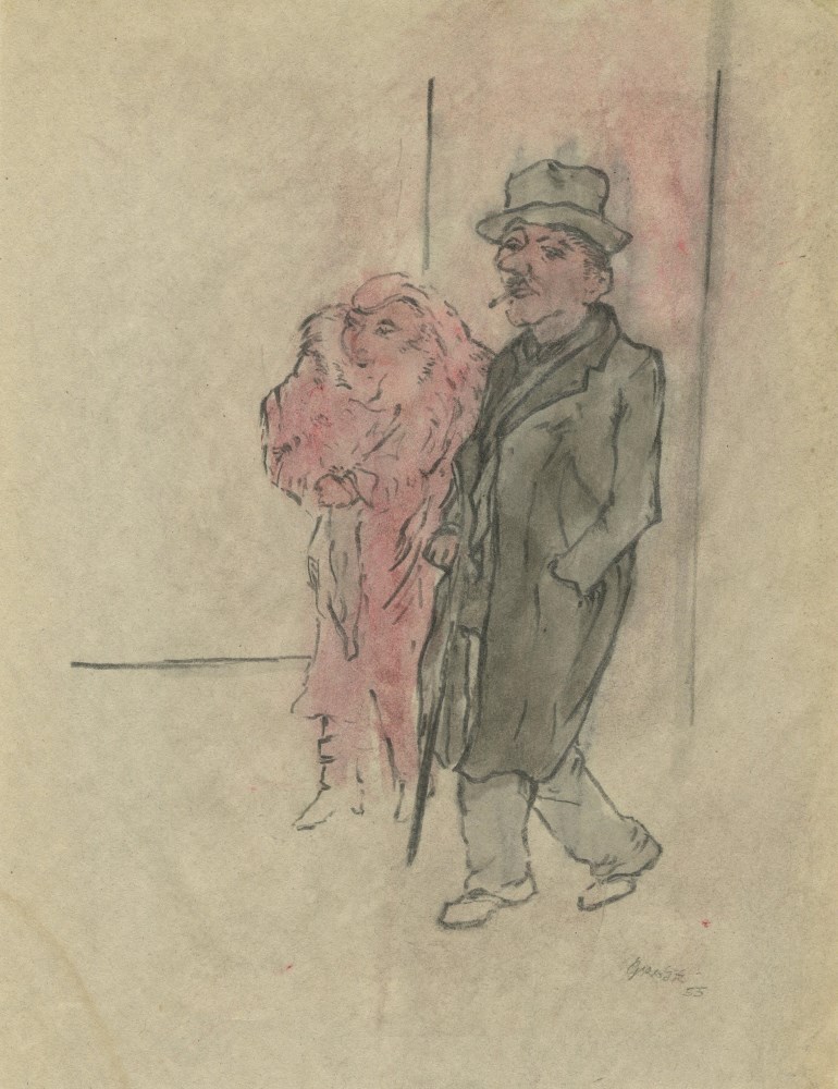 Lot #2113: GEORGE GROSZ [imputée] - Strolling Couple - Mixed media (watercolor and pencil) on paper