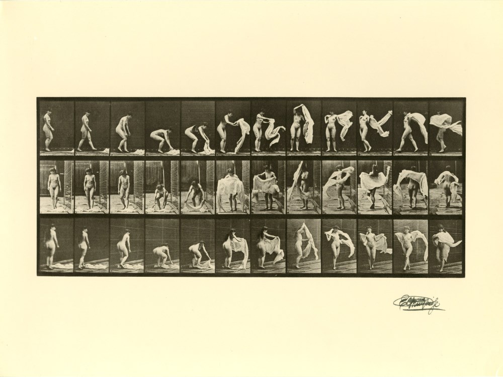 Lot #13: EADWEARD MUYBRIDGE - Woman Throwing a Shawl on Her Shoulders - Original photogravure