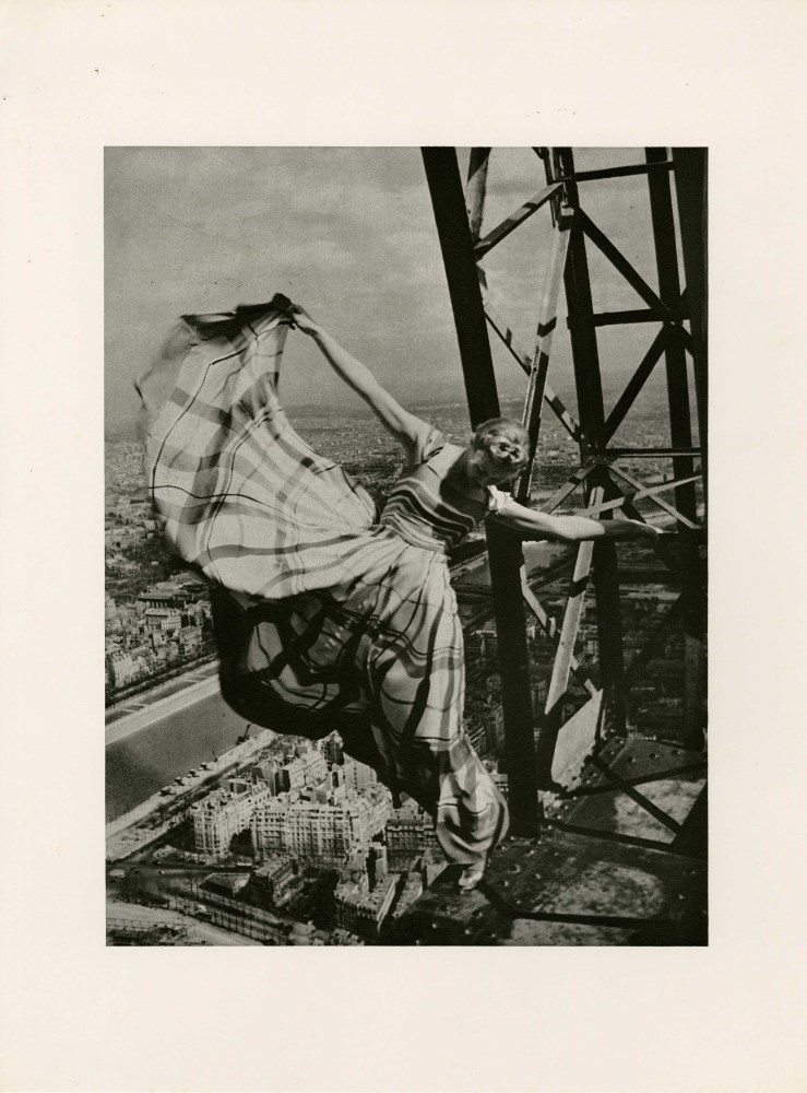 Lot #1113: ERWIN BLUMENFELD - Lisa Fonssagrives on the Eiffel Tower - Original photogravure