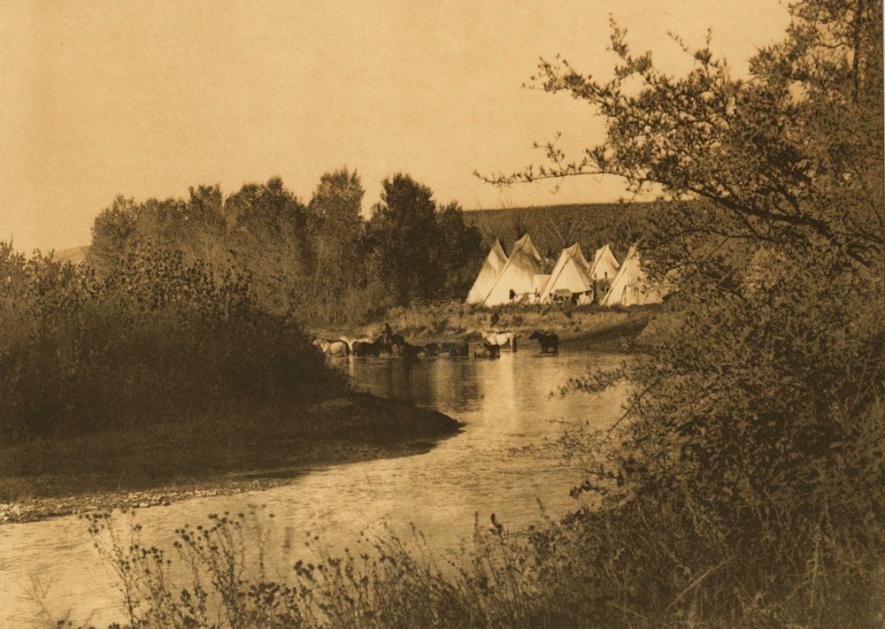 Lot #2658: EDWARD S. CURTIS - On the Little Bighorn - Original sepia-toned photogravure