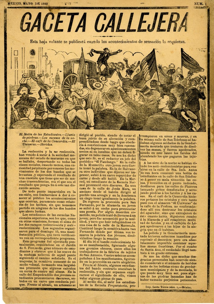 Lot #242: JOSE GUADALUPE POSADA - Gaceta Callejera [1892] - Relief engraving