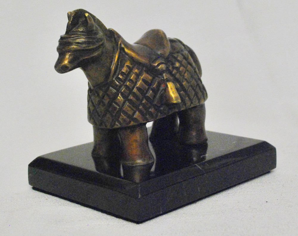 Lot #1829: FERNANDO BOTERO [impute] - Caballo con Ojos Vendados II (Dorado) (miniatura) - Bronze scuplture with natural patina