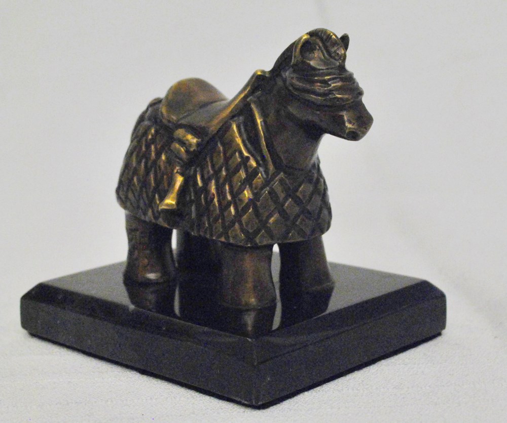 Lot #1829: FERNANDO BOTERO [impute] - Caballo con Ojos Vendados II (Dorado) (miniatura) - Bronze scuplture with natural patina