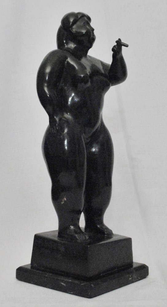 Lot #1898: FERNANDO BOTERO [imputée] - Mujer Desnuda, Fumando Puro - Bronze sculpture with dark brown patina