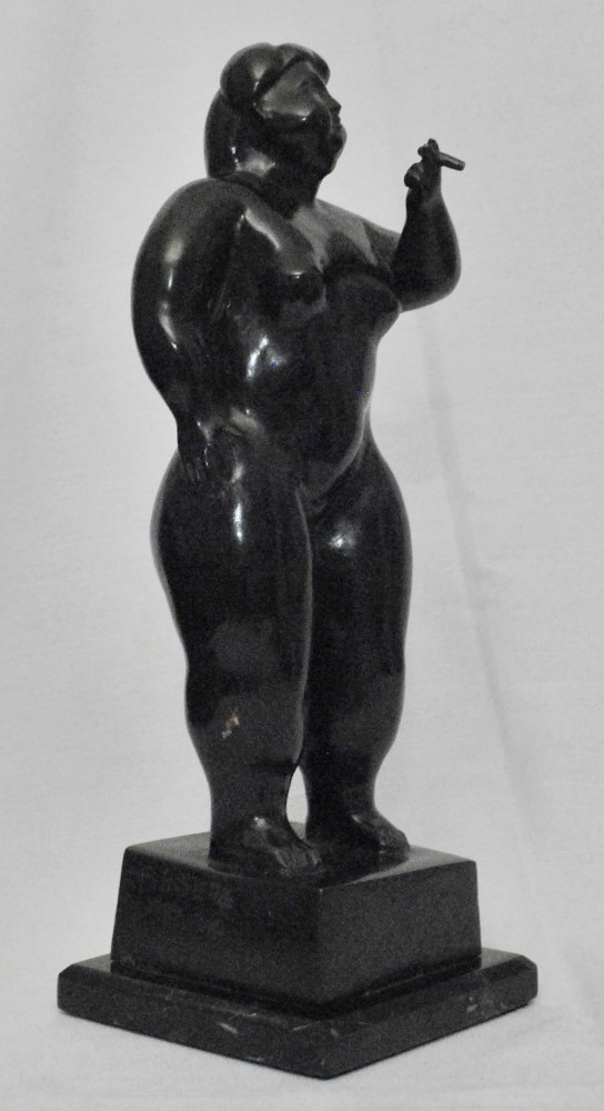 Lot #1184: FERNANDO BOTERO [impute] - Mujer desnuda, fumando puro - Bronze sculpture with dark brown patina