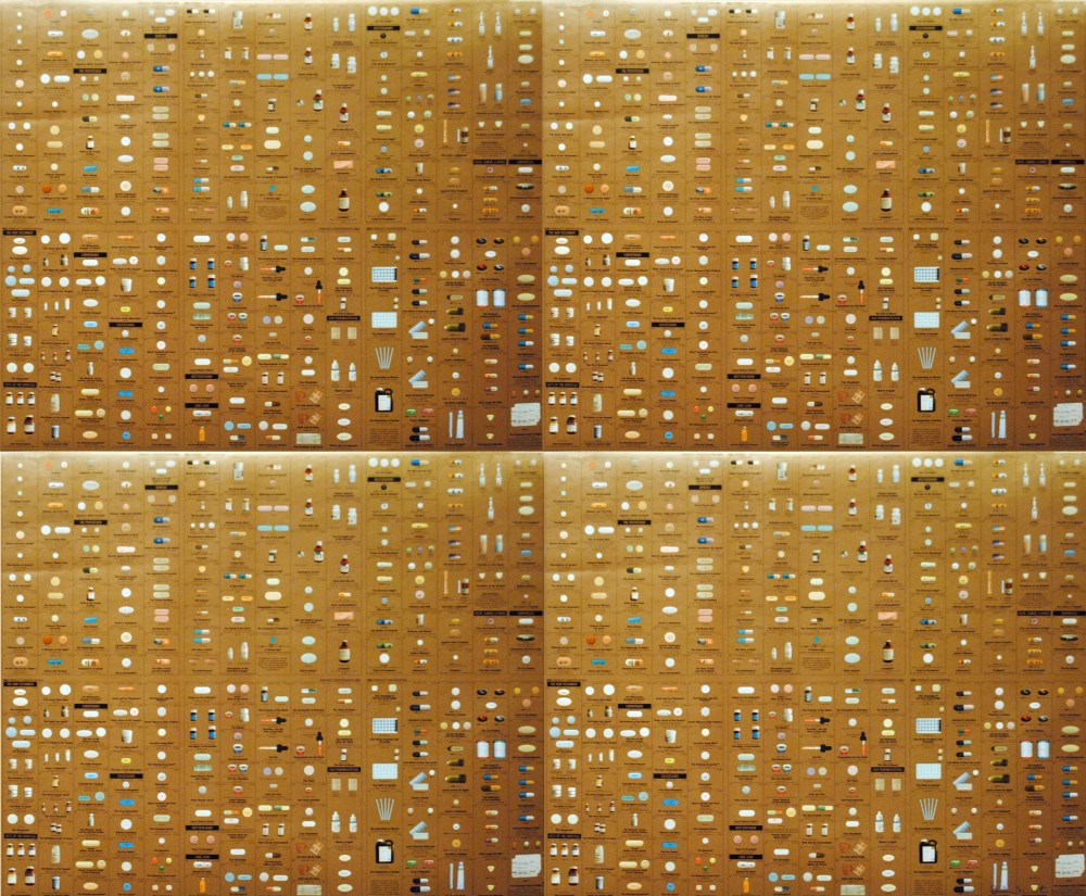 Lot #1259: DAMIEN HIRST - Pharmacy Panel (Gold) (2004) (4 panel) - Color silkscreen and offset lithograph