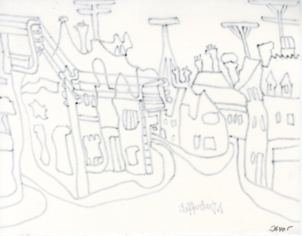 Lot #711: JEAN DUBUFFET [d'aprs] - Village aux antennes - Original drawing (black marker)