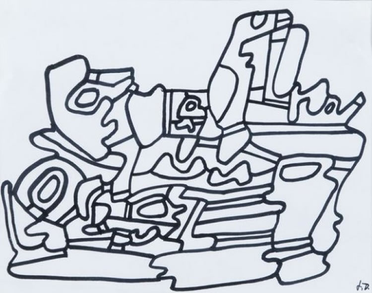 Lot #711: JEAN DUBUFFET [d'aprs] - Village aux antennes - Original drawing (black marker)