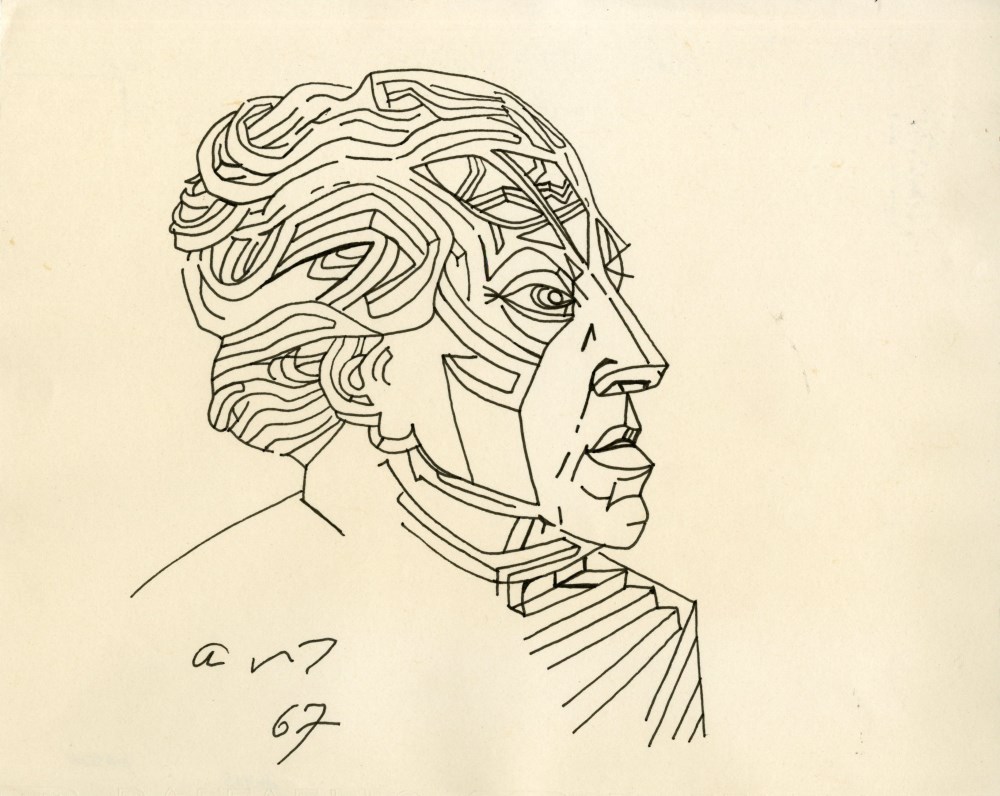 Lot #2000: ANDRE MASSON [d'après] - Portrait d'Andre Breton - Pen and ink drawing