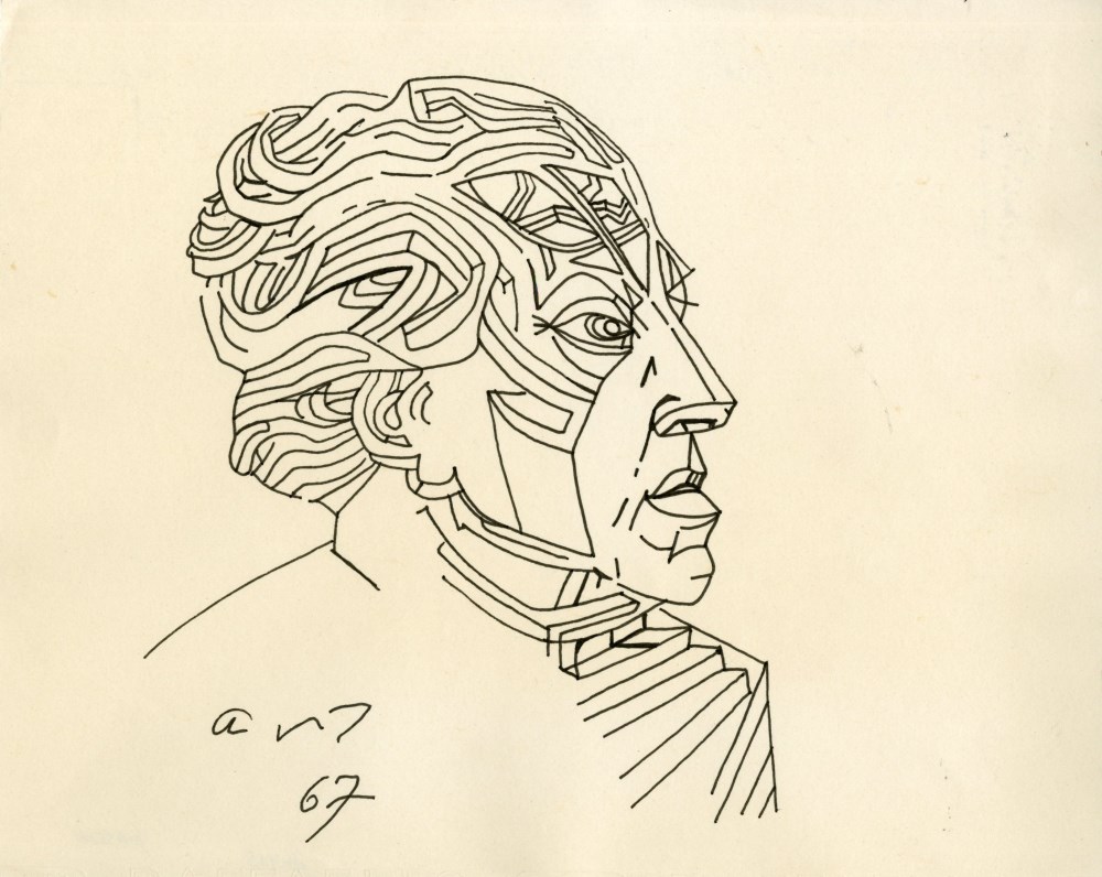 Lot #2747: ANDRE MASSON [d'aprs] - Portrait d'Andre Breton - Pen and ink drawing