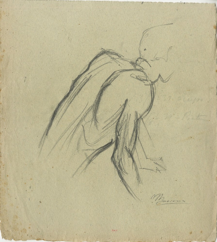 Lot #200: UMBERTO BOCCIONI - Figura di Spalle - Original charcoal and pencil drawing