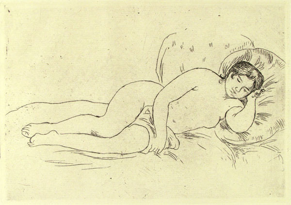 Lot #1699: PIERRE-AUGUSTE RENOIR - Femme nue couchee, tournee a droite, 2e Planche - Original etching