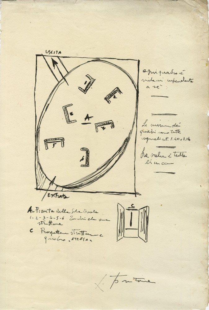 Lot #591: LUCIO FONTANA - Studio per il XXXIII Biennale di Venezia - Original pen and ink drawing