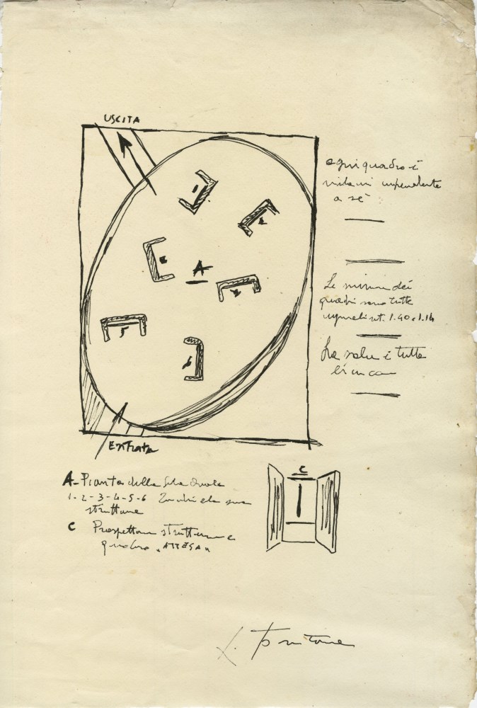 Lot #1381: LUCIO FONTANA - Studio per il XXXIII Biennale di Venezia - Original pen and ink drawing