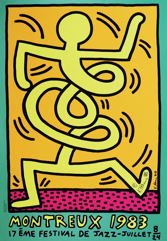 Lot #408: KEITH HARING - Montreux [Jazz Festival] 1983 - Orange Background/Green Border - Original color silkscreen