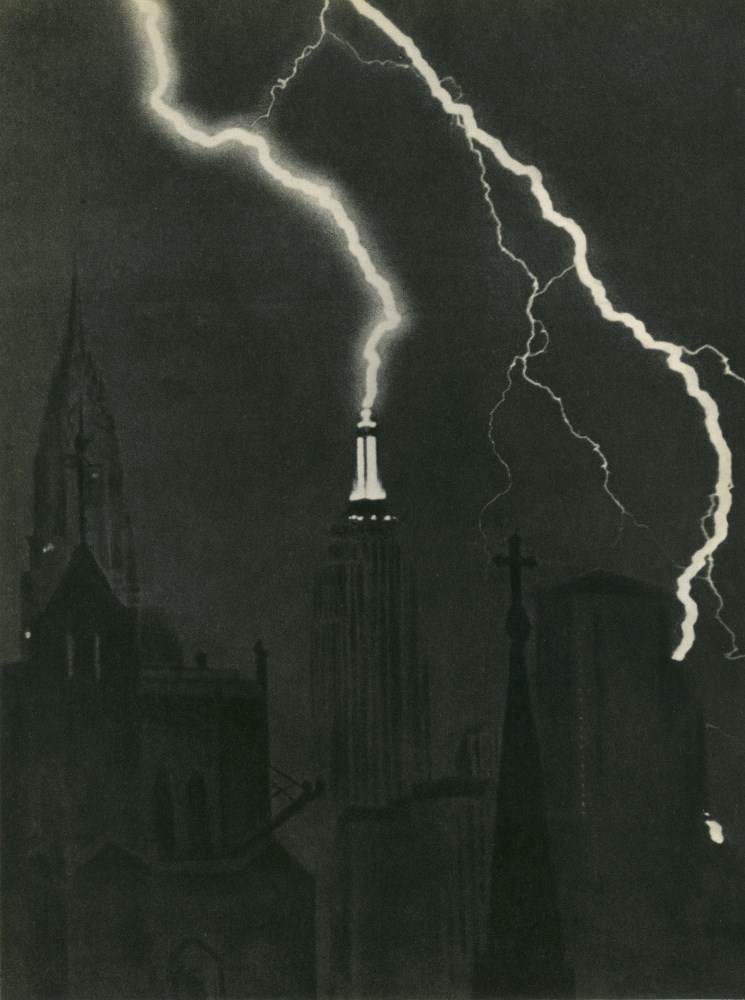 Lot #1109: K. WINFIELD NEY - Lightning over New York City - Original vintage photogravure