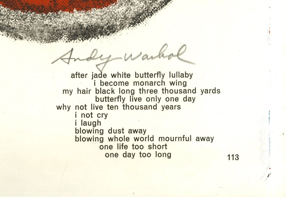 Lot #342: ANDY WARHOL - Marilyn Monroe I Love Your Kiss Forever Forever - Color lithograph