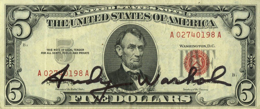 Lot #205: ANDY WARHOL - Five Dollar Lincoln - Color engraving and letterpress
