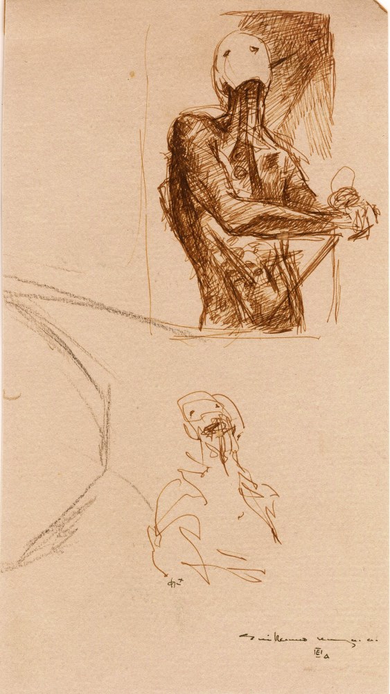 Lot #194: GUILLERMO MEZA - Estudio de Litografía - Pen and ink and pencil drawing