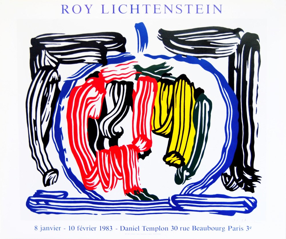 Lot #1818: ROY LICHTENSTEIN - Brushstroke Still Life with Apple [variation #1] - Color offset lithograph