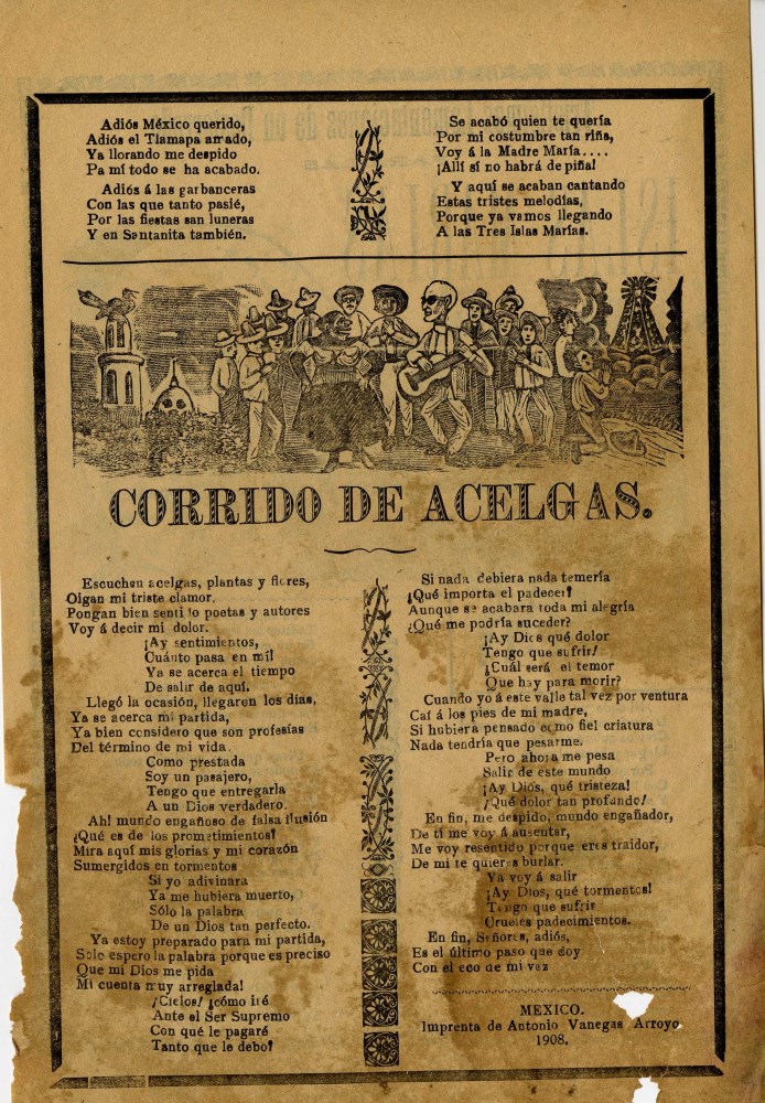 Lot #3167: JOSE GUADALUPE POSADA - Tristisimas Lamentaciones de un Desterrado para las Islas Marias - Relief engraving
