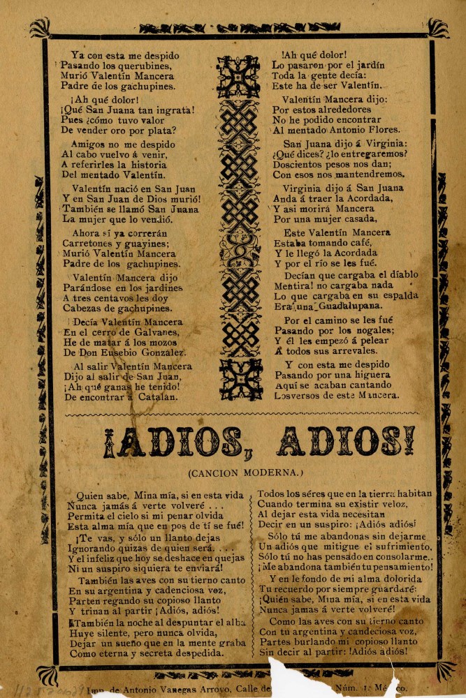 Lot #3210: JOSE GUADALUPE POSADA - Versos de Valentin Mancera - Relief engraving