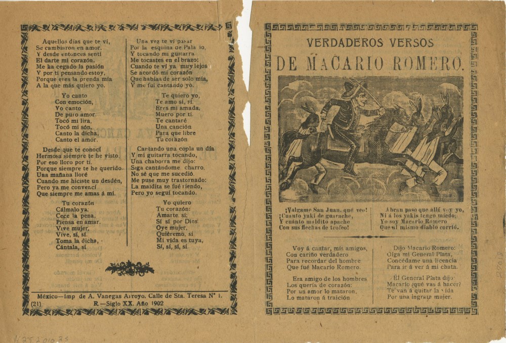 Lot #2686: JOSE GUADALUPE POSADA - Verdaderos Versos de Macario Romero - Relief engraving
