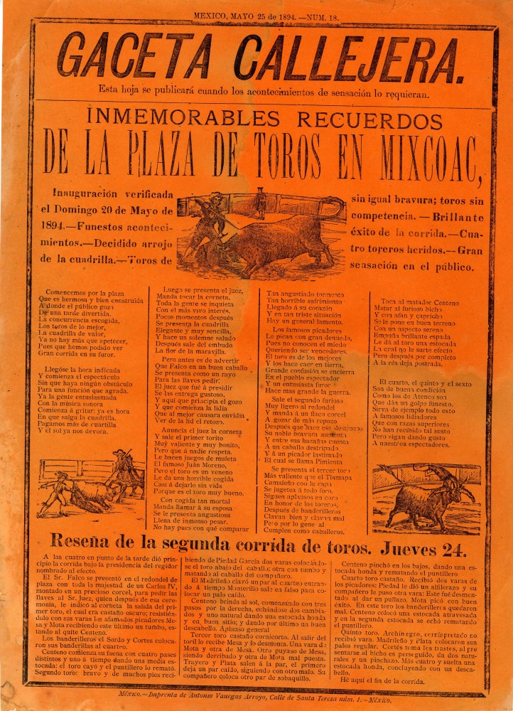 Lot #243: JOSE GUADALUPE POSADA - Gaceta Callejera [1894] - Relief engraving