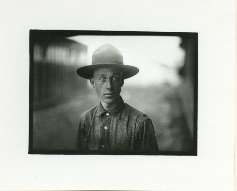 Lot #2761: LEWIS HINE - Portrait, Army Camp - Silver gelatin print