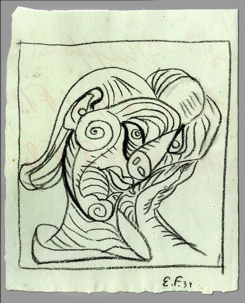 Lot #752: EMIL FILLA - Zeny hlavu doprava (Woman's Head to the Right) - Pencil drawing