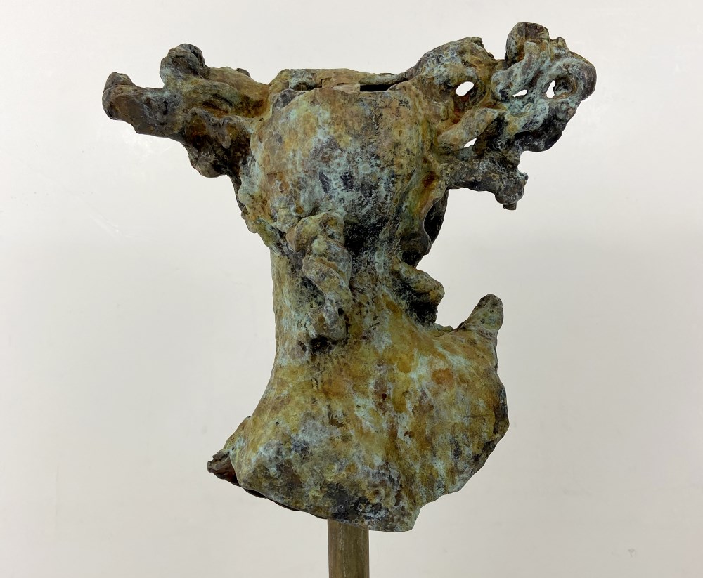 Lot #2582: JAVIER MARIN [d'après] - La Cabeza Grande - Bronze sculpture with tan and light green patina