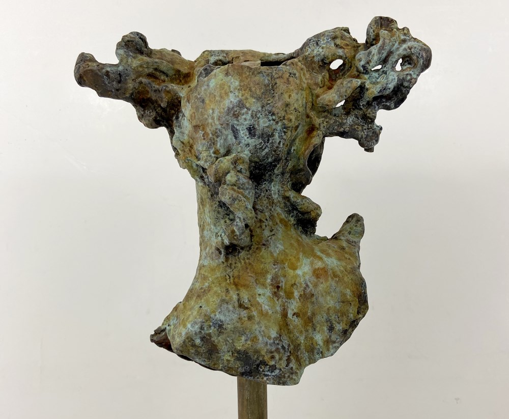 Lot #2378: JAVIER MARIN [d'aprs] - La Cabeza Grande - Bronze sculpture with tan and light green patina